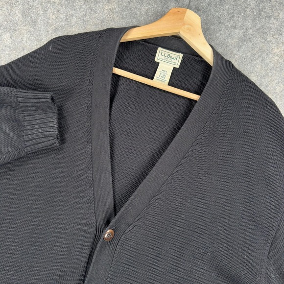 L.L. Bean Other - LL Bean Cardigan Sweater Mens XLT Black Cotton V Neck Button Front Knit Grandpa